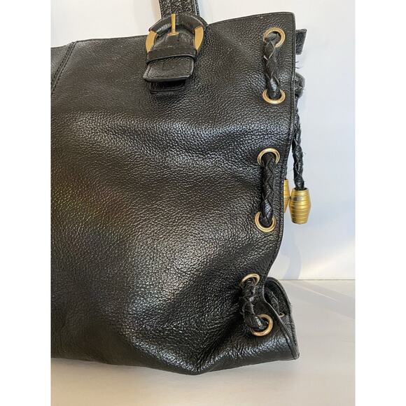 APC Large Blk Pebbled Leather Satchel Braided Accents Gold Hdwe Zip, Slip Pkts - Picture 2 of 16